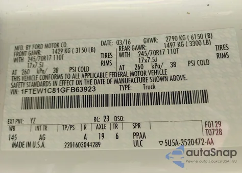 2016 Ford F-150 Xl from USA, damaged, VIN 1FTEW1C81GFB63923